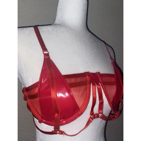 For Play Cut Out Bra M Red Vinyl Cosplay New Forplay - Picture 3 of 6